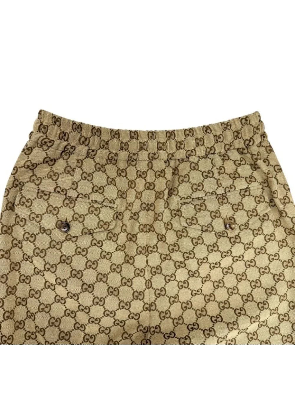 Gucci Cotton Logo Buttoned GG Allover Pattern Leather Easy Pants Jogger Brown 44